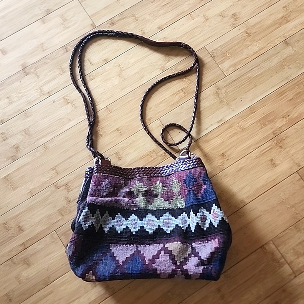 LJ Simone New York  wool and  handbag 12" x 10" 21" strap